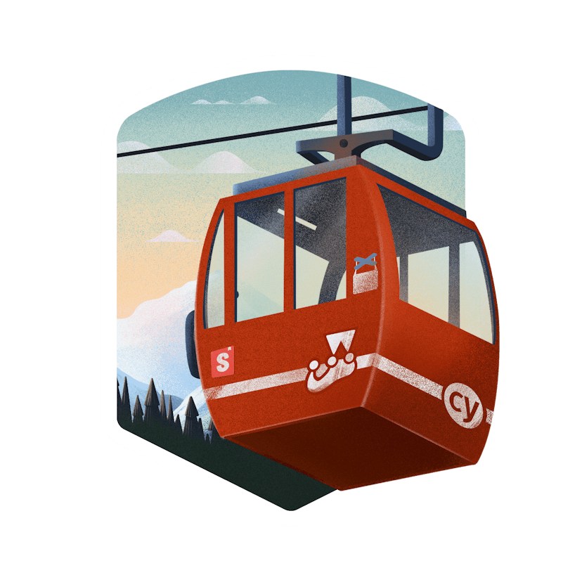 cableway cabin with accessibility tech logo stickers