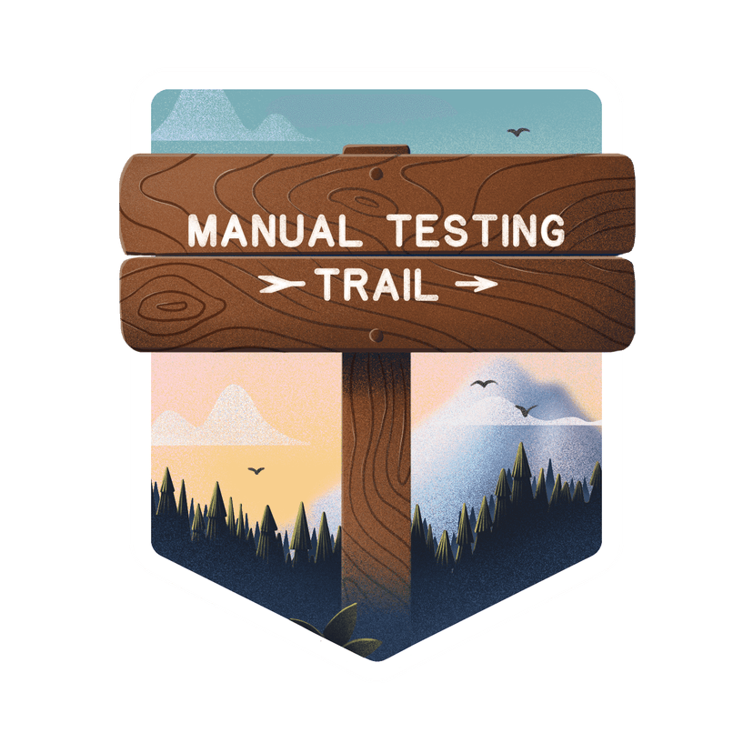 a wooden trail sign pointing at manual testing trail